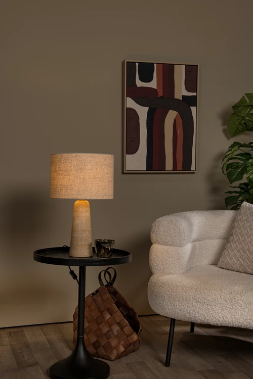 Lucide NIMUE - Tafellamp - Ø 30 cm - 1xE27 - Taupe - sfeer 1